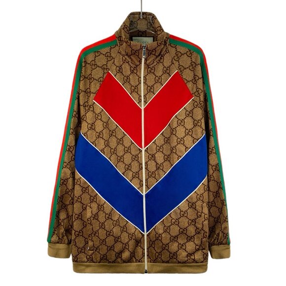 IM0229 Gucci color-blocking striped logo jacquard full print stand collar zipper - Picture 1 of 8